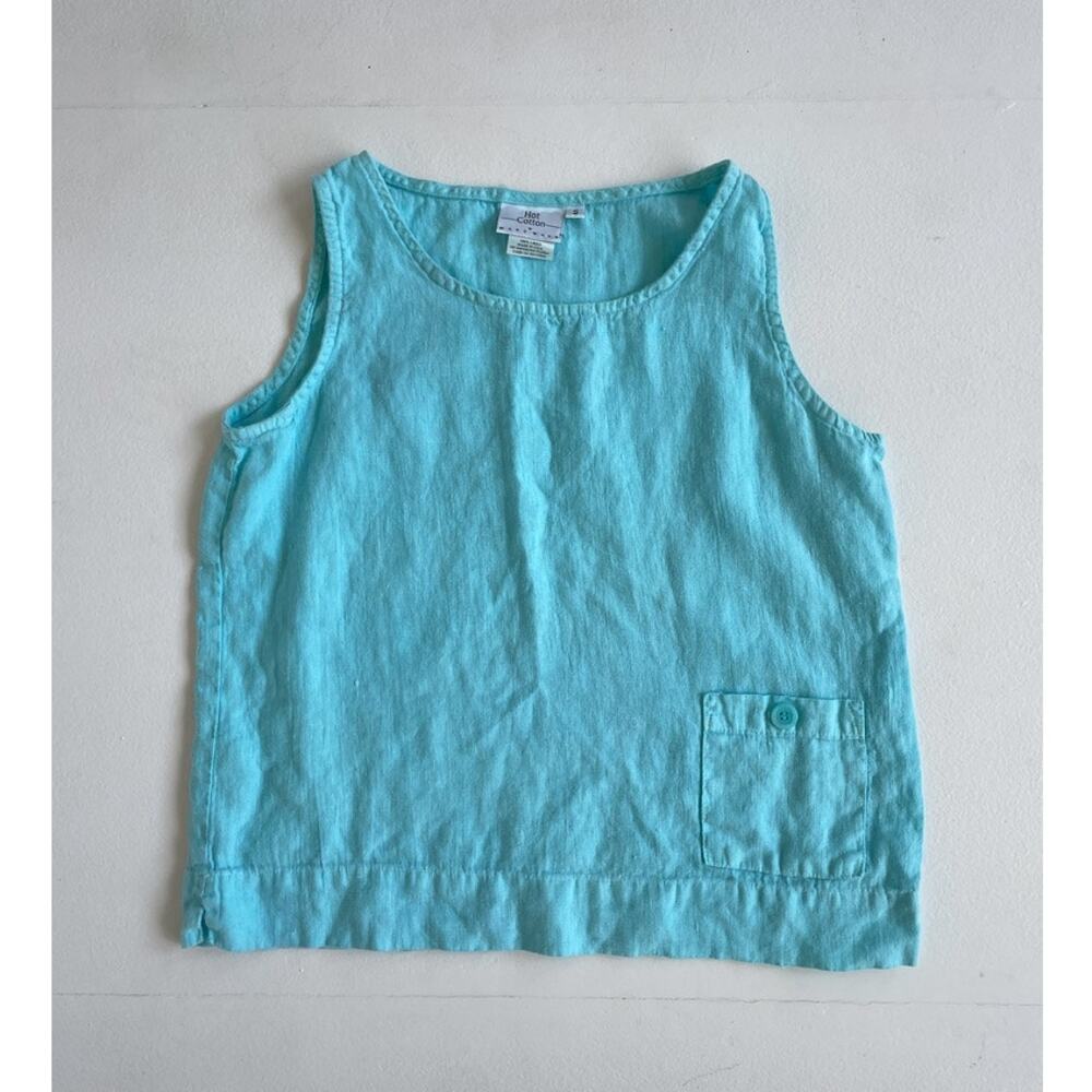Vtg 90s Pastel Blue Linen Cropped Sleevless Tank / Small / HOT COTTON Minimal